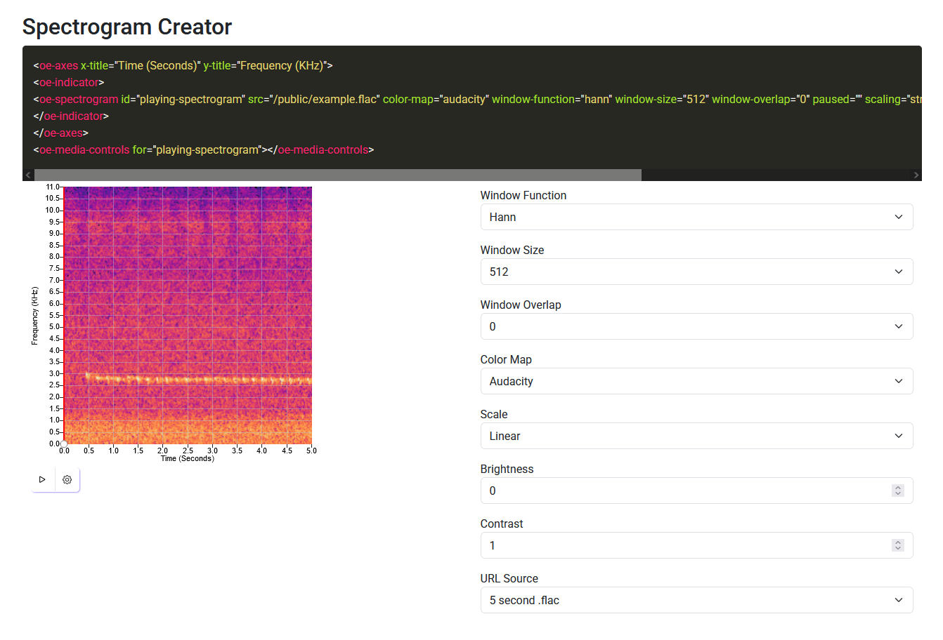 A preview of the spectrogram creator webpage