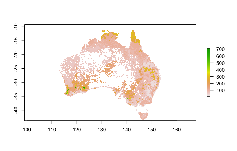 Figure 6: Predicted call frequency (number of calls) of the Southern Boobook, using a Boosted Regression Tree.